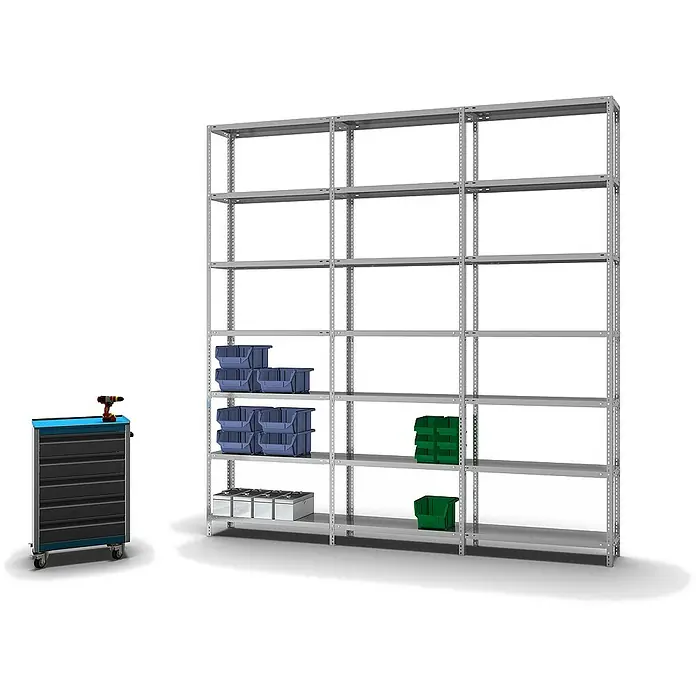 Proregal Metallregal MAGNUS Schraubsystem - H x B x T: 300 x 100 x 30 cm, Traglast pro Boden: 125 kg, Anzahl Böden: 7 Stk., Schrauben, Verzinkt