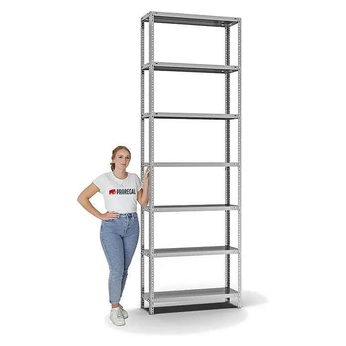 Proregal Metallregal MAGNUS Schraubsystem - H x B x T: 300 x 100 x 30 cm, Traglast pro Boden: 125 kg, Anzahl Böden: 7 Stk., Schrauben, Verzinkt