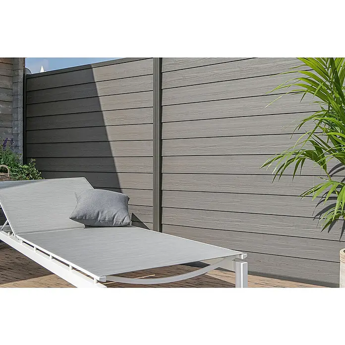 GartenLand Steckzaun-Element WPC Zaun Schwedenprofil Ohne Pfosten - B x H: 180 x 180 cm, Anthrazit, Verbundwerkstoff