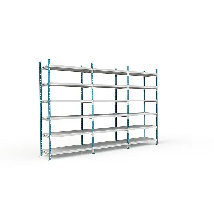 Proregal Metallregal MAXIMUS - H x B x T: 260 x 100 x 68 cm, Traglast pro Boden: 182 kg, Anzahl Böden: 7 Stk., Stecken, Lichtblau/Lichtgrau