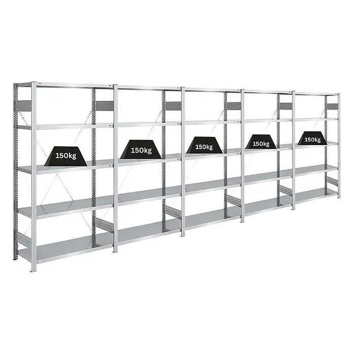 Proregal Metallregal SILVER MAMBA - H x B x T: 200 x 500 x 40 cm, Traglast pro Boden: 150 kg, Anzahl Böden: 5 Stk., Stecken, Verzinkt