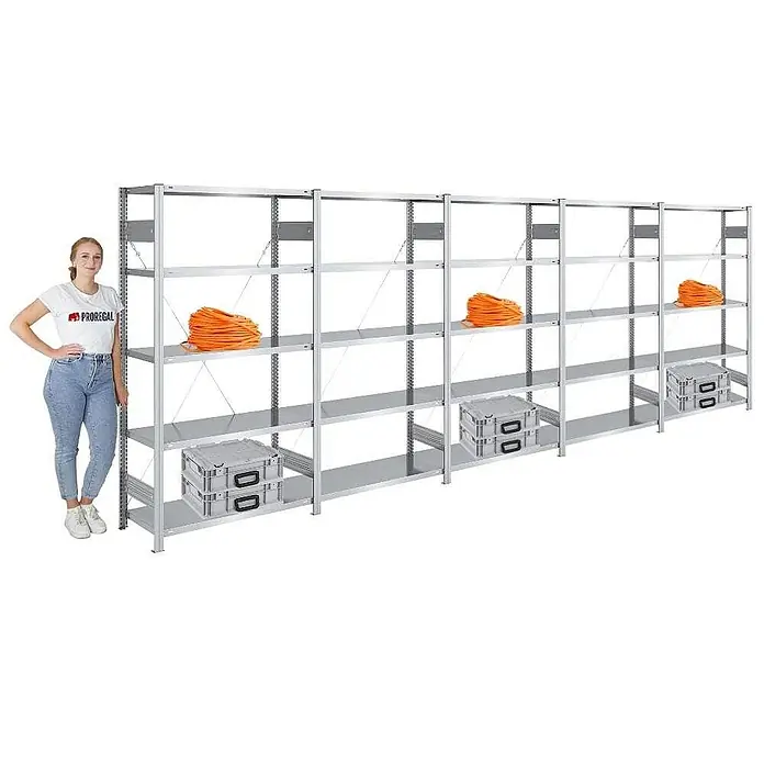 Proregal Metallregal SILVER MAMBA - H x B x T: 200 x 500 x 40 cm, Traglast pro Boden: 150 kg, Anzahl Böden: 5 Stk., Stecken, Verzinkt