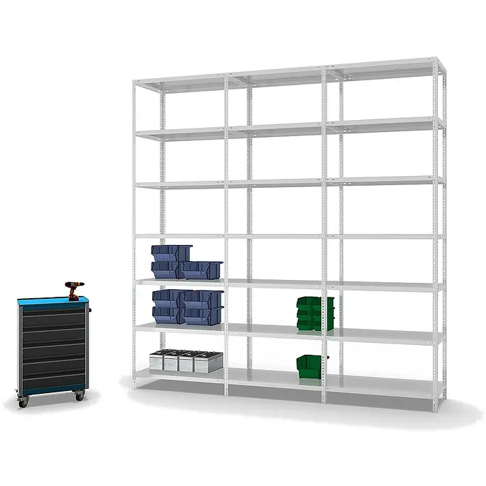 Proregal Metallregal MAGNUS Schraubsystem - H x B x T: 300 x 100 x 50 cm, Traglast pro Boden: 125 kg, Anzahl Böden: 7 Stk., Schrauben, Lichtgrau