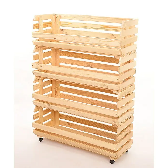 Proregal Holzregal Gemüseregal VeggieRoll mit Rollen - Anzahl Böden: 4 Stk., Schrauben, Natur