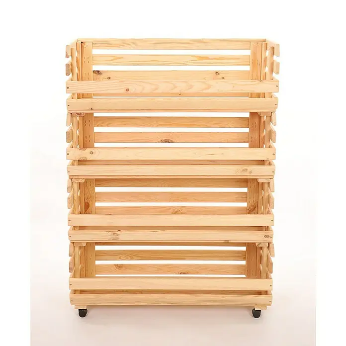 Proregal Holzregal Gemüseregal VeggieRoll mit Rollen - Anzahl Böden: 4 Stk., Schrauben, Natur