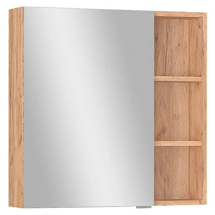 Astor SpiegelschrankB x H: 65 x 65 cm, Ohne Beleuchtung, Holz, Eiche Hell - Ein stilvoller Spiegelschrank mit seitlichen Regalen in Holzoptik bietet praktischen Stauraum und eine moderne Optik für Ihr Badezimmer.