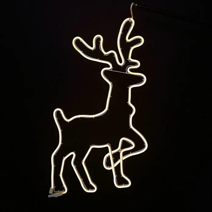 Tween Light Luz LED navideña Reno - Blanco, LED - Decoración festiva: Un reno de neón brillante, ideal para Navidad, cuelga de una barra y emite una luz cálida, añadiendo un toque festivo.