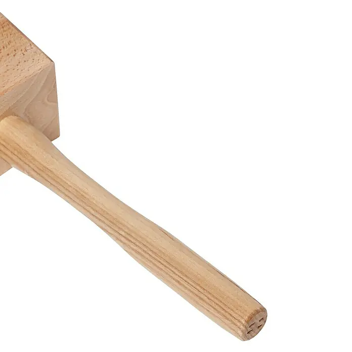 Heka Schreinerklüpfel - Maße Kopf: 100 x 60 mm, 4-Kant - Nahaufnahme eines Holzhammers mit quadratischem Kopf und rundem Griff, ideal für Schreinerarbeiten.
