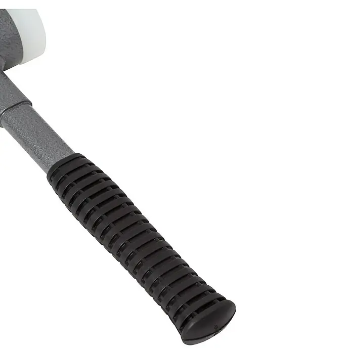 Halder Supercraft Schonhammer - Durchmesser Kopf: 50 mm, Hart - Detailaufnahme eines Schonhammers mit grauem Griff und schwarzem Gummigriff für sicheren Halt beim Arbeiten.