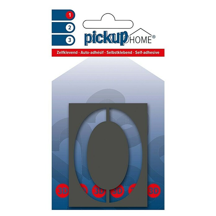 Pickup 3D Home Huisnummer Milan (Hoogte: 6 cm, Motief: 0, Grijs, Kunststof, Zelfklevend)