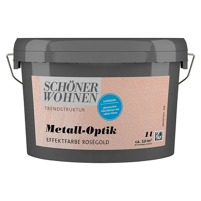 SCHÖNER WOHNEN-Farbe Trendstruktur Farbeffektputz Metall-Optik Effektfarbe - Roségold, Glänzend, 1 l - Dose Trendstruktur Metall-Optik Effektfarbe Roségold von Schöner Wohnen, glänzend für glamouröse Oberflächen.