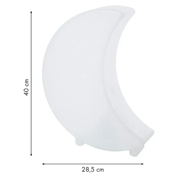 8 Seasons Design Shining Dekoleuchte Moon Mini - 9 W, Weiß, L x B x H: 10 x 29 x 41 cm - Das Bild zeigt eine weiße, halbmondförmige Lampe mit den Maßen 40 cm Höhe und 28,5 cm Breite.