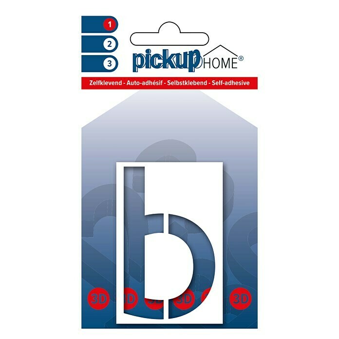 Pickup 3D Home Huisnummer (Hoogte: 6 cm, Motief: b, Wit, Kunststof, Zelfklevend)