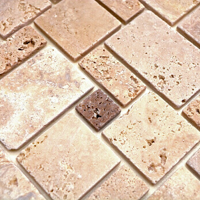 Zelfklevend mozaïek Travertin SAM 4CM14 (30,5 x 30,5 cm, Natuursteen, Mix beige)