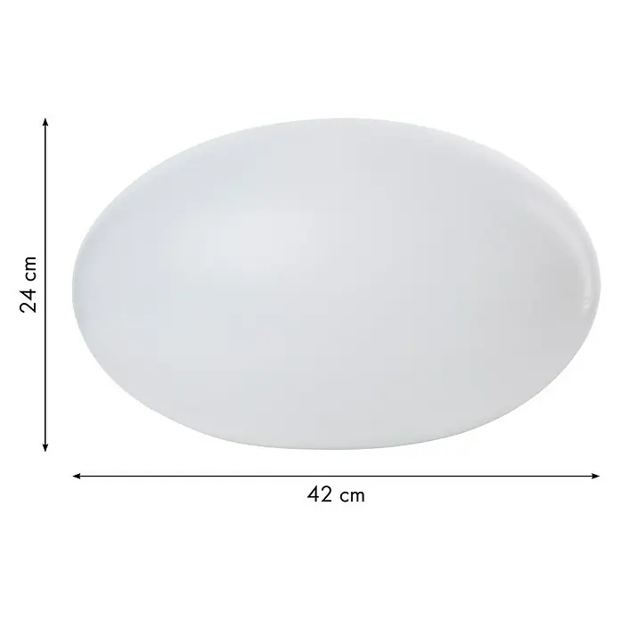 8 Seasons Design Shining LED-Dekoleuchte Eye - Weiß, L x B x H: 26 x 42 x 24 cm - Abbildung einer weißen, ovalen Deckenleuchte mit den Maßen 42 cm x 24 cm.