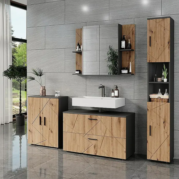 Vicco Spiegelschrank Irma Anthrazit/Artisan mit 2 Türen - Sonstiges, Anthrazit/Artisan