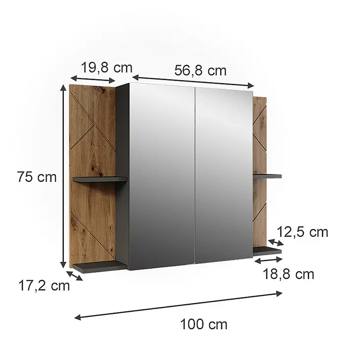 Vicco Spiegelschrank Irma Anthrazit/Artisan mit 2 Türen - Sonstiges, Anthrazit/Artisan
