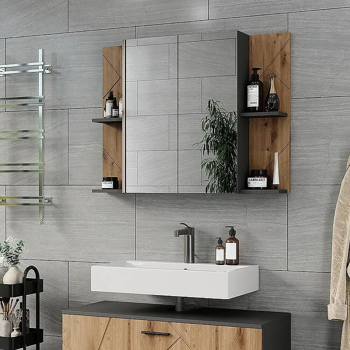 Vicco Spiegelschrank Irma Anthrazit/Artisan mit 2 Türen - Sonstiges, Anthrazit/Artisan