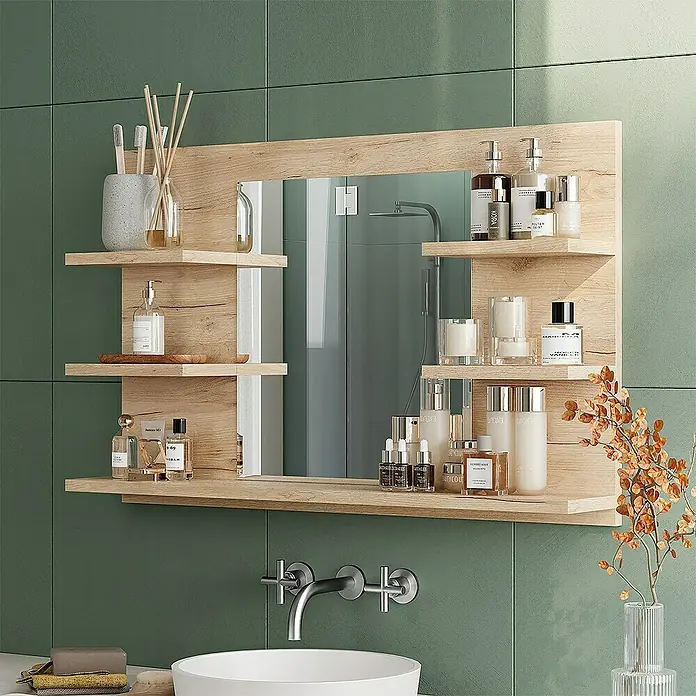 Vicco Spiegelschrank Wilbur Goldkraft Eiche mit Regalen - B x H: 78 x 50 cm, Sonstiges, Goldkraft Eiche