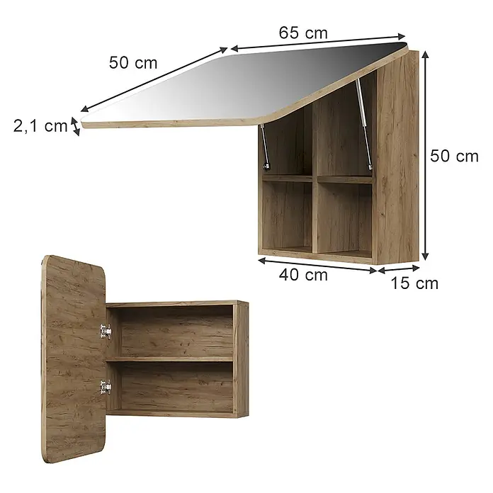 Vicco Spiegelschrank Zino Goldkraft Eiche mit Regalen - B x H: 65 x 50 cm, Sonstiges, Goldkraft Eiche
