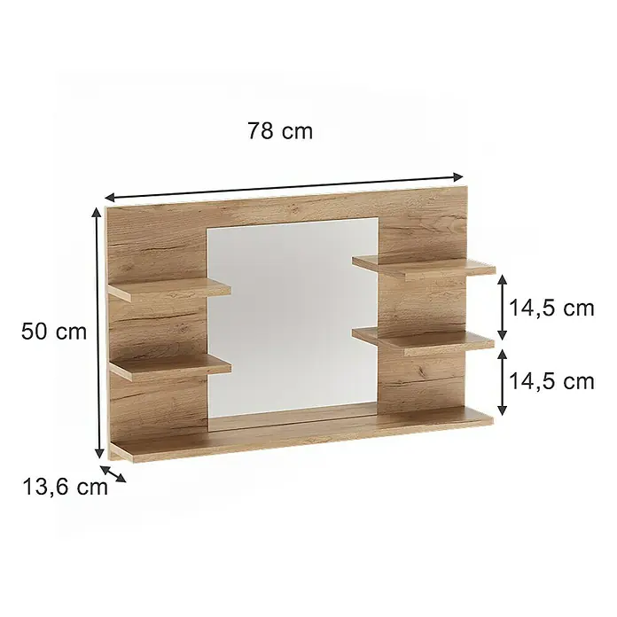 Vicco Spiegelschrank Wilbur Goldkraft Eiche mit Regalen - B x H: 78 x 50 cm, Sonstiges, Goldkraft Eiche