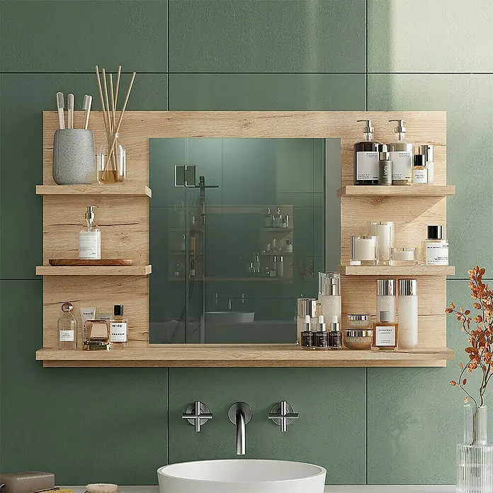 Vicco Spiegelschrank Wilbur Goldkraft Eiche mit Regalen - B x H: 78 x 50 cm, Sonstiges, Goldkraft Eiche