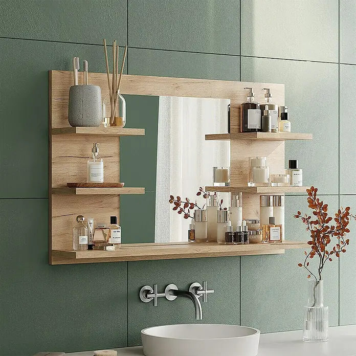 Vicco Spiegelschrank Wilbur Goldkraft Eiche mit Regalen - B x H: 78 x 50 cm, Sonstiges, Goldkraft Eiche