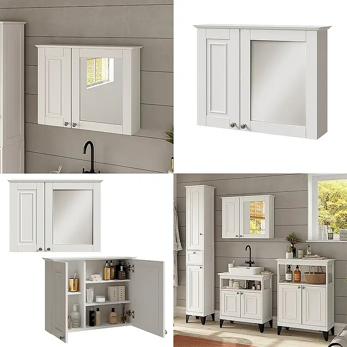 Vicco Spiegelschrank Vanity Weiß - B x H: 68 x 51 cm, Sonstiges, Weiß