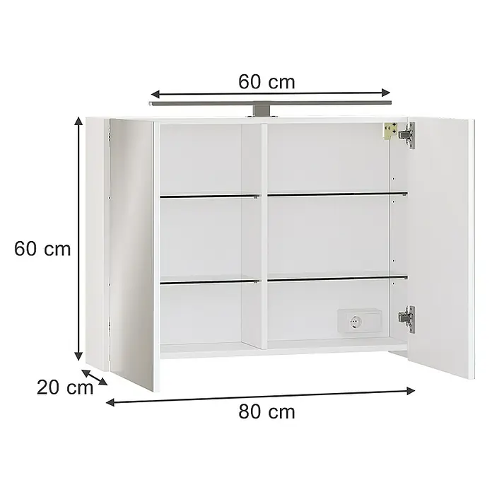 Vicco Spiegelschrank Lavio Weiß mit LED-Beleuchtung - B x H: 80 x 60 cm, Stahl, Weiß