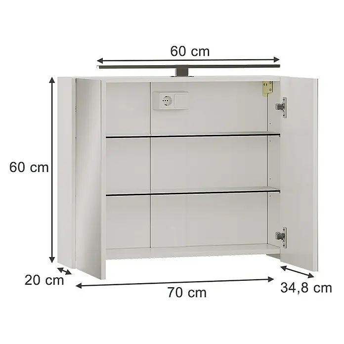 Vicco Spiegelschrank Lavio Weiß mit LED-Beleuchtung - Stahl, Weiß