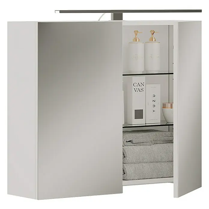 Vicco Spiegelschrank Lavio Weiß mit LED-Beleuchtung - Stahl, Weiß