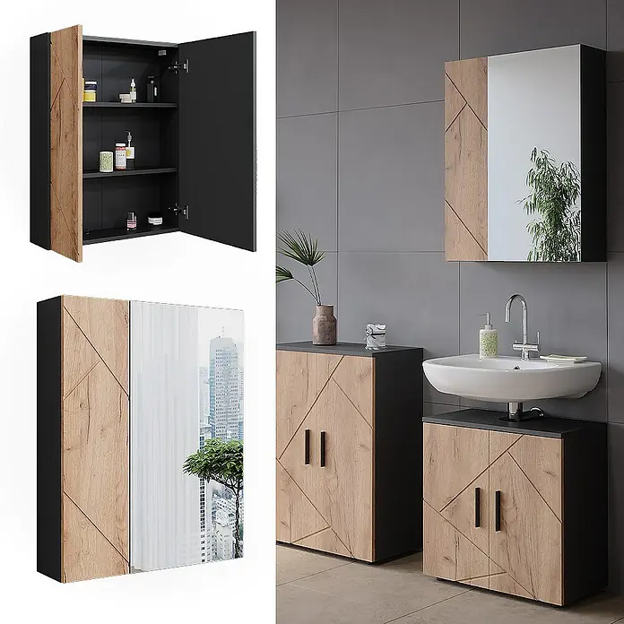 Vicco Spiegelschrank Irma Anthrazit/Goldkraft Eiche - Sonstiges, Anthrazit/Goldkraft Eiche
