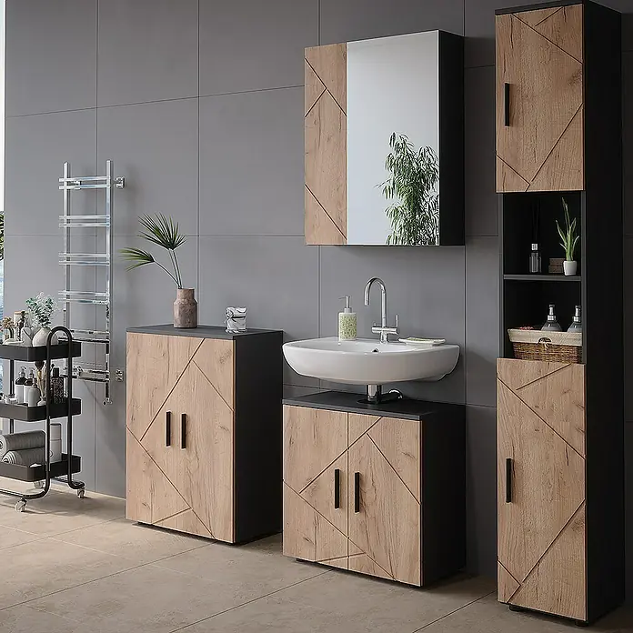 Vicco Spiegelschrank Irma Anthrazit/Goldkraft Eiche - Sonstiges, Anthrazit/Goldkraft Eiche