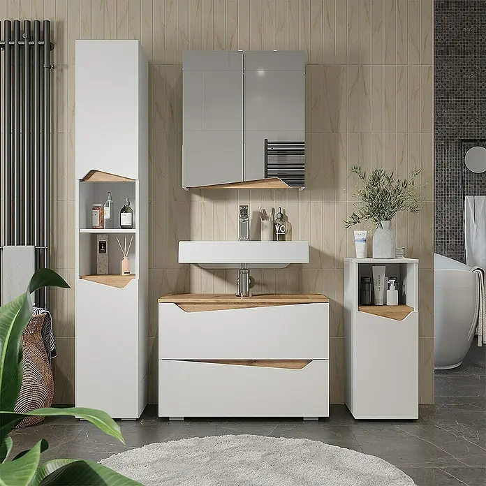 Vicco Spiegelschrank Marelle Weiß/Artisan mit höhenverstellbarem Einlegeboden - Sonstiges, Weiß/Artisan