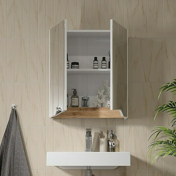 Vicco Spiegelschrank Marelle Weiß/Artisan mit höhenverstellbarem Einlegeboden - Sonstiges, Weiß/Artisan