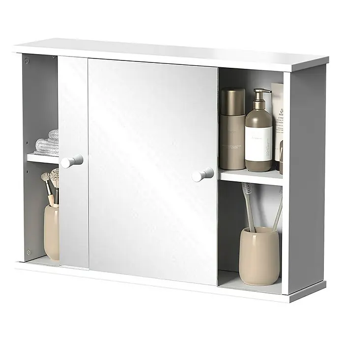 Vicco Spiegelschrank Mireo Weiß mit 2 Schiebetüren - B x H: 55 x 40 cm, Stahl, Weiß