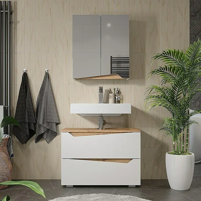 Vicco Spiegelschrank Marelle Weiß/Artisan mit höhenverstellbarem Einlegeboden - Sonstiges, Weiß/Artisan