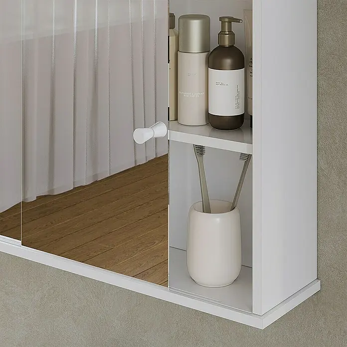 Vicco Spiegelschrank Mireo Weiß mit 2 Schiebetüren - B x H: 55 x 40 cm, Stahl, Weiß