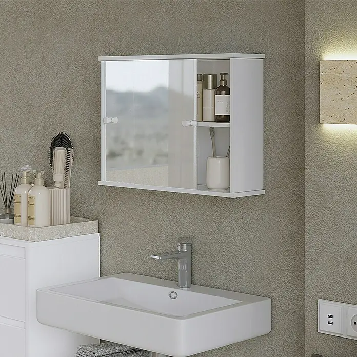 Vicco Spiegelschrank Mireo Weiß mit 2 Schiebetüren - B x H: 55 x 40 cm, Stahl, Weiß