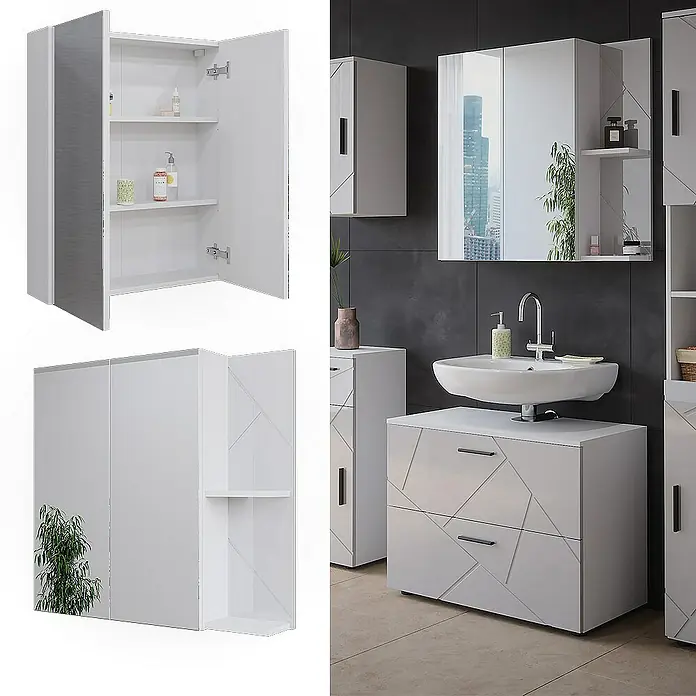 Vicco Spiegelschrank Irma Weiß/Weiß Hochglanz - Sonstiges, Weiß/Weiß Hochglanz