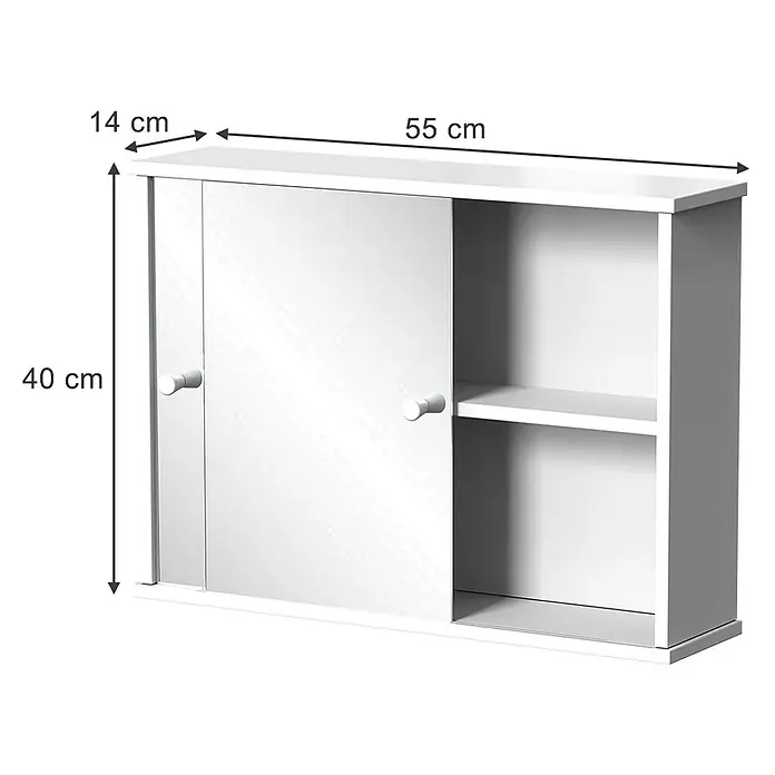 Vicco Spiegelschrank Mireo Weiß mit 2 Schiebetüren - B x H: 55 x 40 cm, Stahl, Weiß