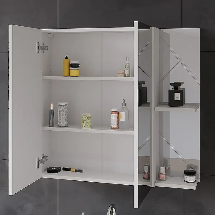 Vicco Spiegelschrank Irma Weiß/Weiß Hochglanz - Sonstiges, Weiß/Weiß Hochglanz