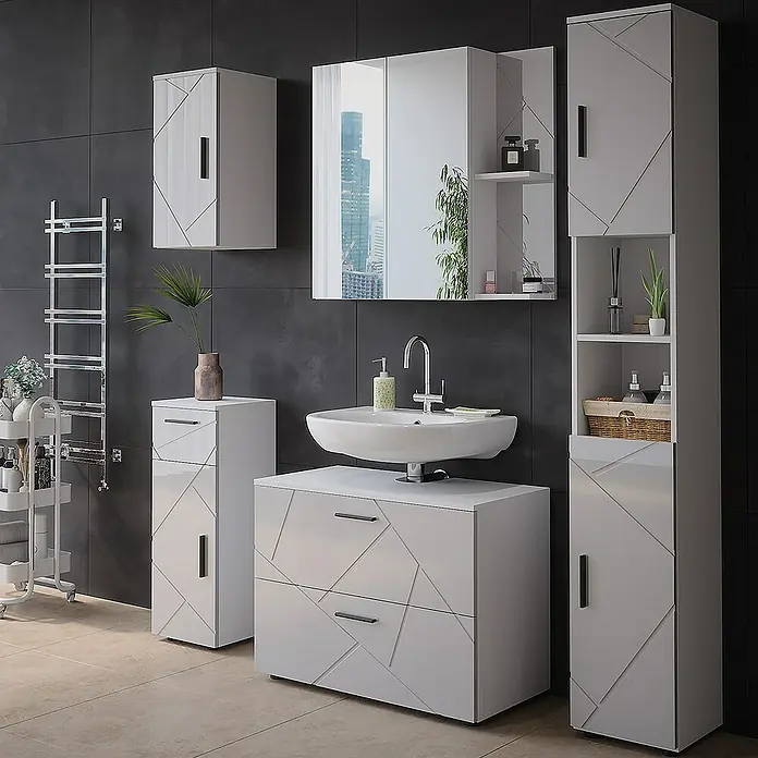 Vicco Spiegelschrank Irma Weiß/Weiß Hochglanz - Sonstiges, Weiß/Weiß Hochglanz
