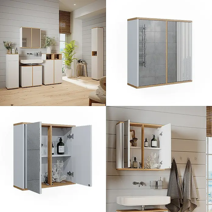 Vicco Spiegelschrank Didi Weiß/Artisan mit zwei Spiegeltüren - B x H: 60 x 60 cm, Sonstiges, Weiß/Artisan