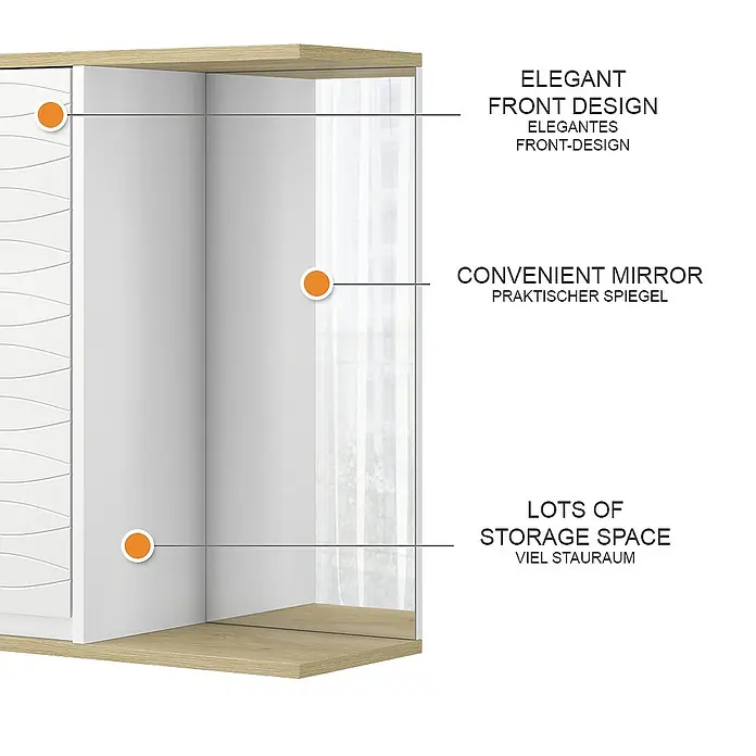 Vicco Spiegelschrank Livia Weiß mit Spiegel - B x H: 60 x 63 cm, Sonstiges, Weiß