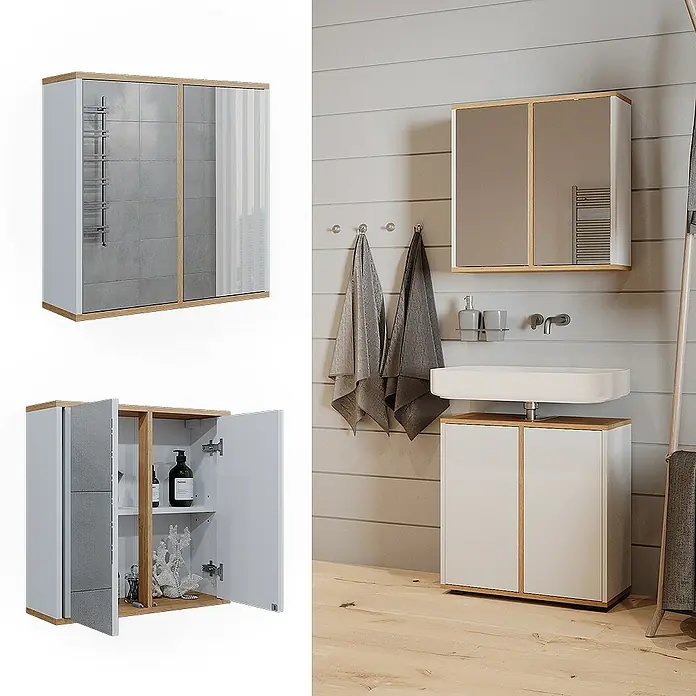 Vicco Spiegelschrank Didi Weiß/Artisan mit zwei Spiegeltüren - B x H: 60 x 60 cm, Sonstiges, Weiß/Artisan
