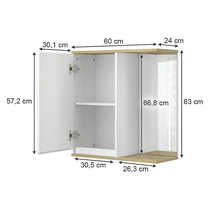Vicco Spiegelschrank Livia Weiß mit Spiegel - B x H: 60 x 63 cm, Sonstiges, Weiß