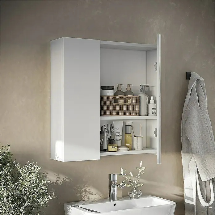 Vicco Spiegelschrank Leopold Weiß Mit Regalböden und 1 Spiegeltür - B x H: 60 x 59,2 cm, Sonstiges, Weiß