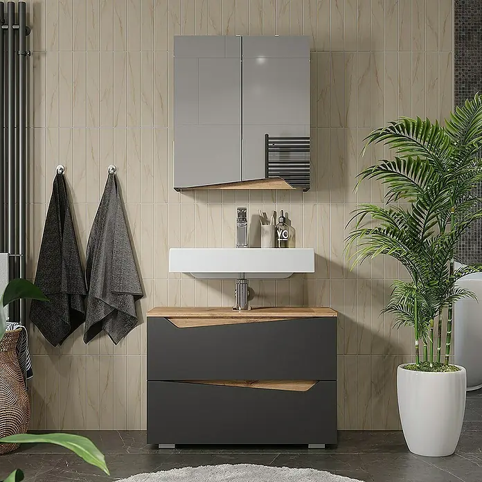 Vicco Spiegelschrank Marelle Anthrazit/Artisan mit höhenverstellbarem Einlegeboden - Sonstiges, Anthrazit/Artisan
