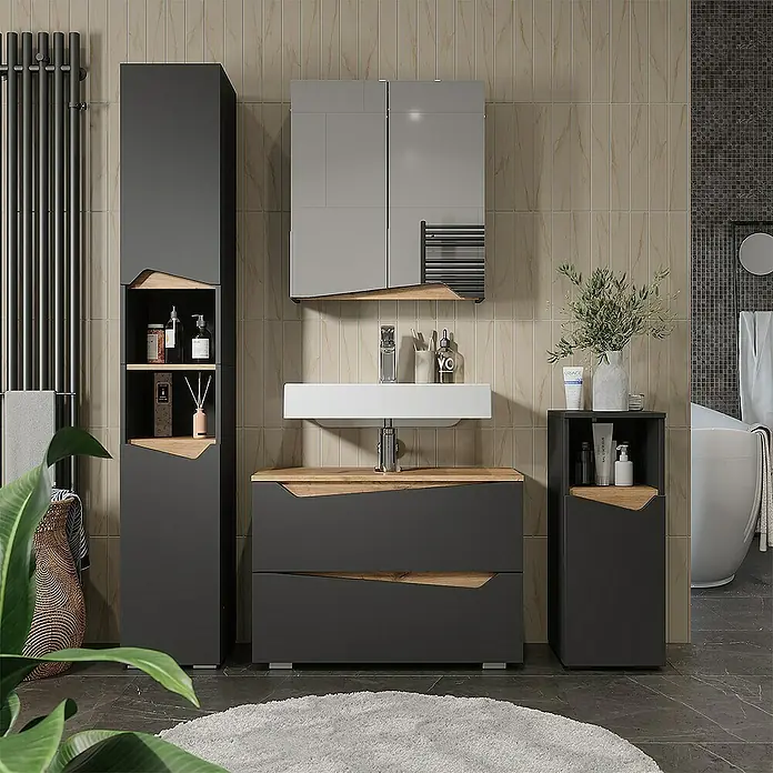 Vicco Spiegelschrank Marelle Anthrazit/Artisan mit höhenverstellbarem Einlegeboden - Sonstiges, Anthrazit/Artisan